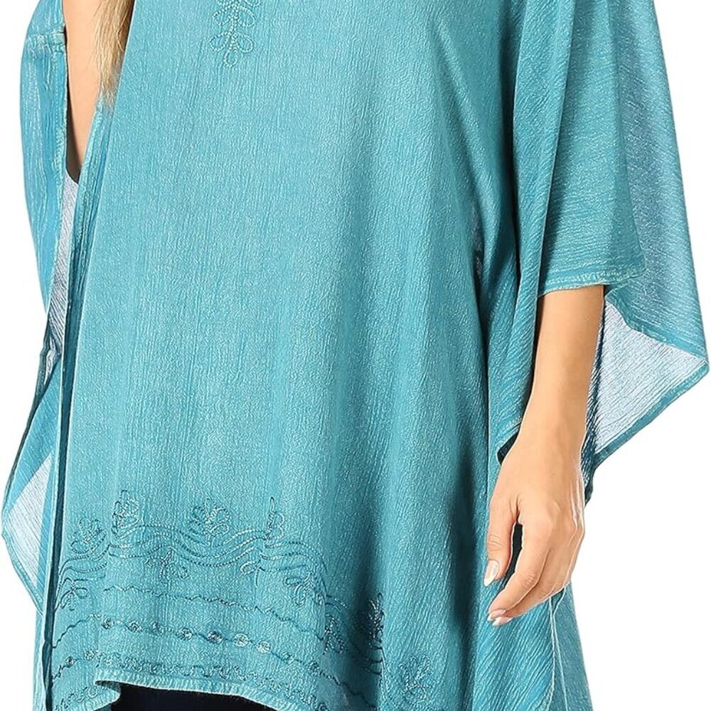 Wren Lightweight Circle Poncho Top Blouse with Detailed Embroidery